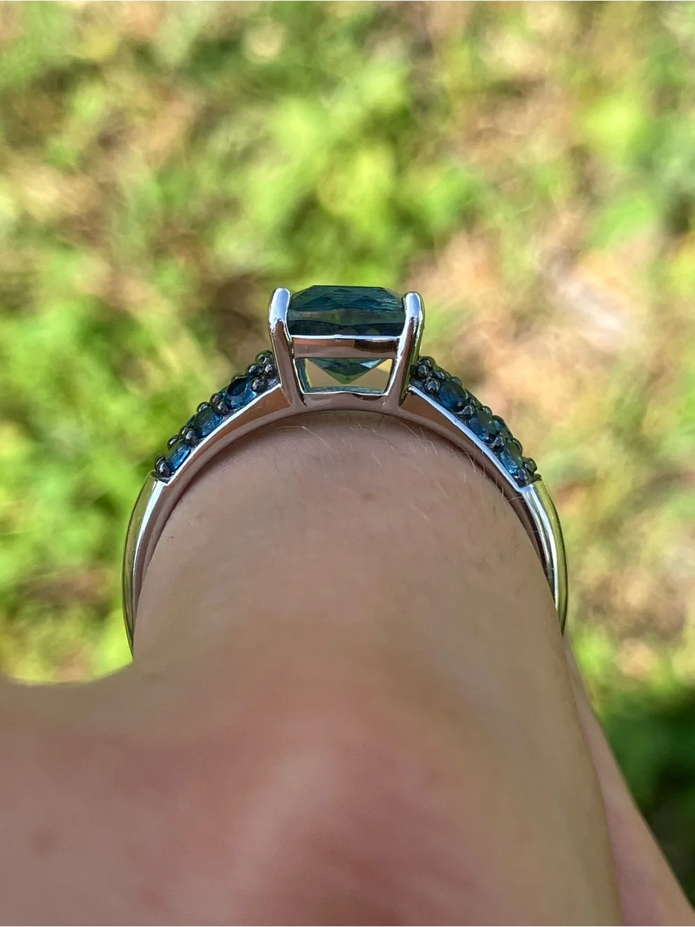 Teal Fluorite London Blue Topaz Ring Size 10
